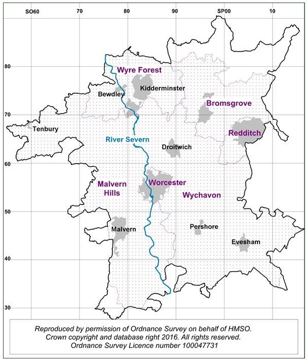 Map of Worcestershire