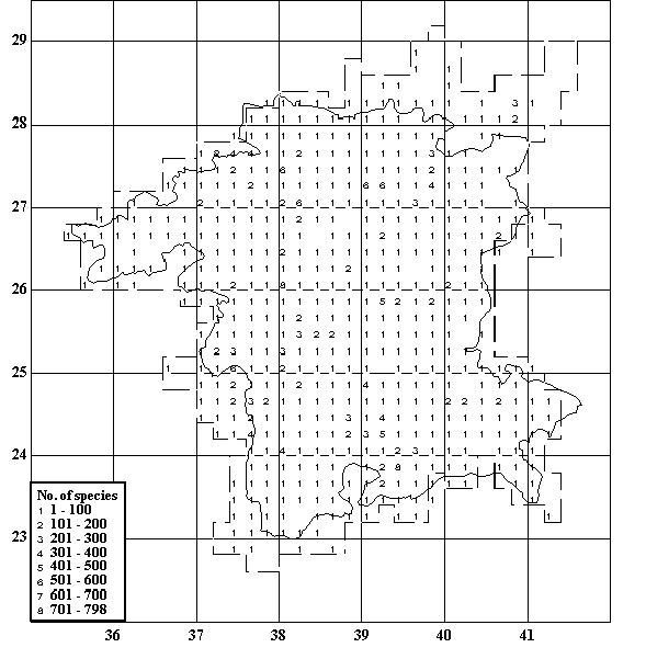 Number of species distribution map