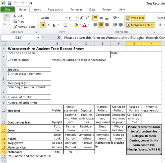 Tree Recording Form